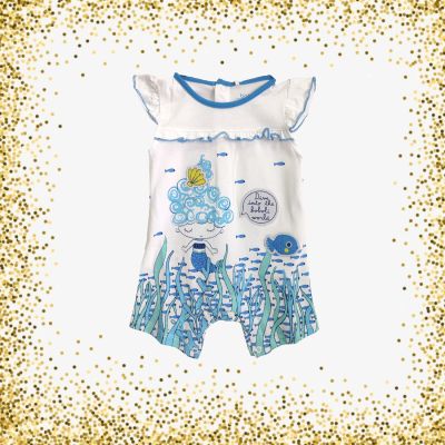 Boboli Βρεφικό κοντομάνικο κορμάκι μπλε γοργόνα -Size 12 months